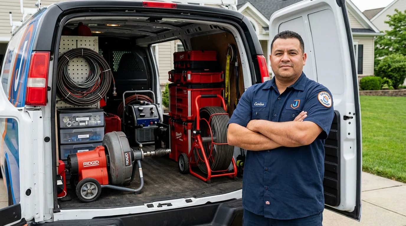 Professional drain cleaning equipment and Johns Plumbing LLC plumber in Van Buren