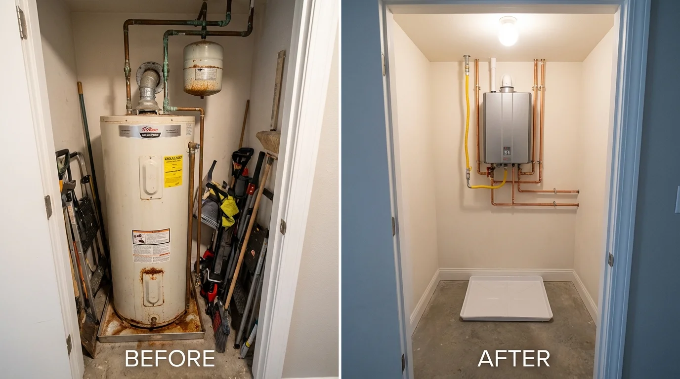 Tank water heater versus wall-mounted tankless unit comparison for Van Buren, ME homeowners